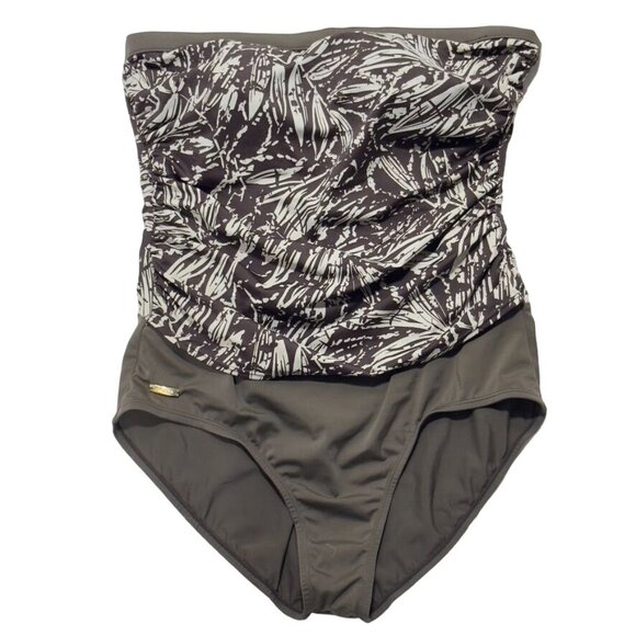 JANTZEN CLASSIC Women's Swimsuit 1-Piece Nylon Brown Floral Breathable Size 14 - Picture 4 of 9